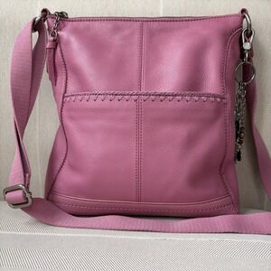 The Sak Lucia Bag Pink Mulberry Whipstitch Leather Adj Crossbody Shoulder Bucket
